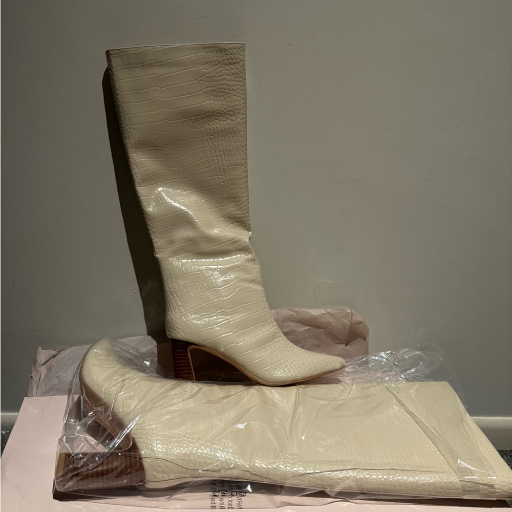 Chinese Laundry Cream Knee High Textured Boots